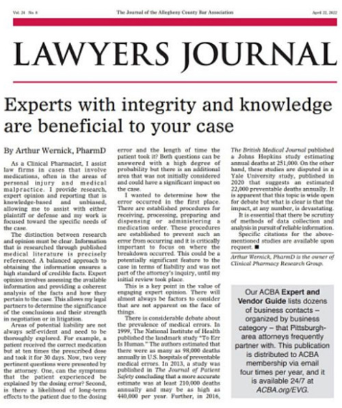 Image of Arthur Wernick's published article in the Lawyers Journal